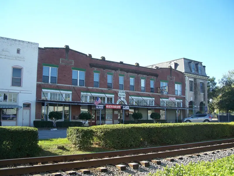 The 1916 Dunn Building beside the railroad in downtown Chipley, FL